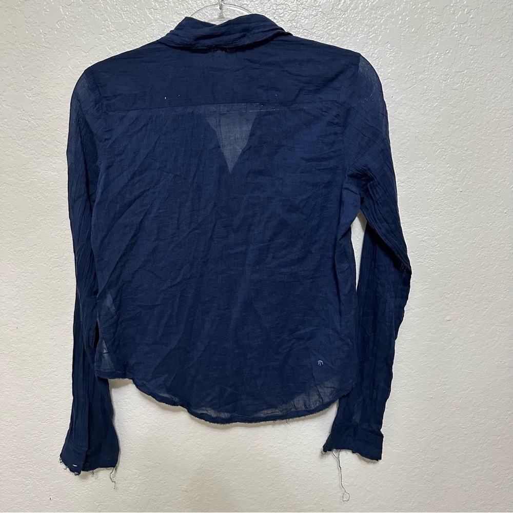 New Free People navy blue Drew Tuxedo Shirt size XS - Picture 6 of 9